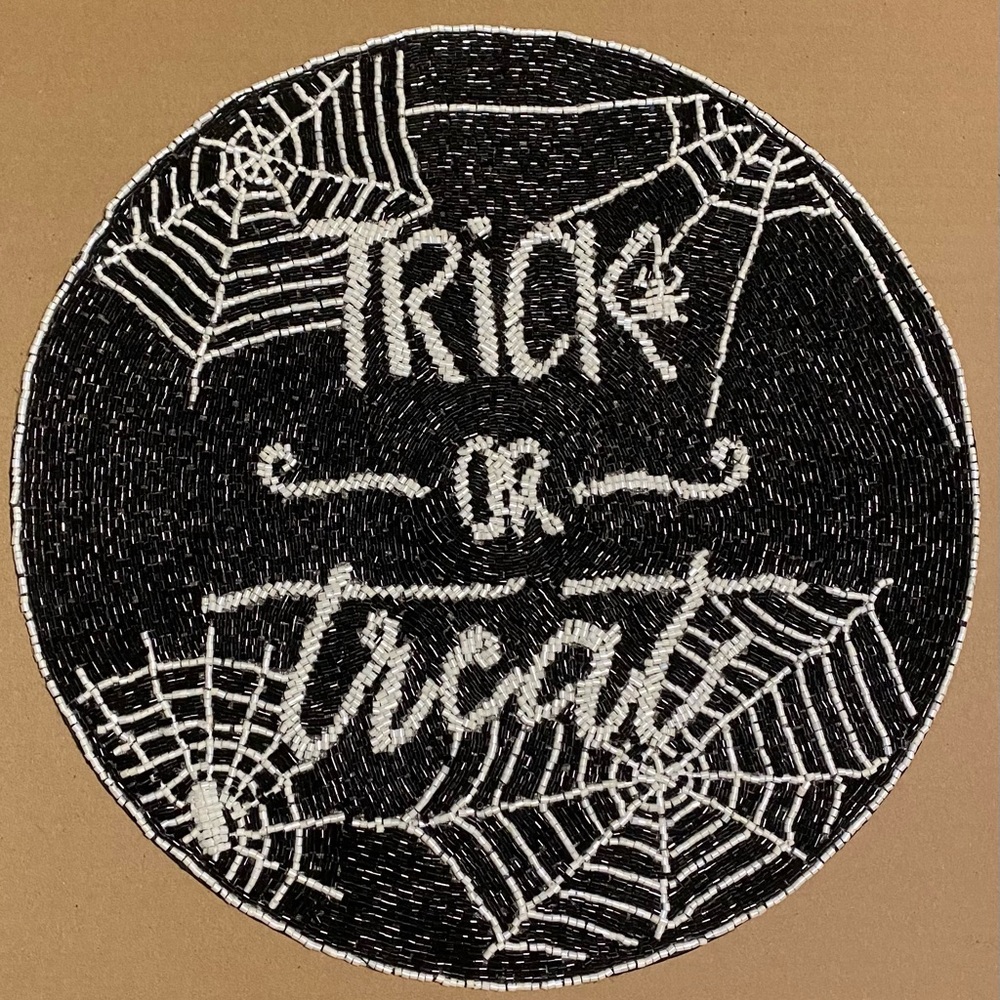 Halloween Trick or Treat Spider Web Beaded Charger Placemat NEW